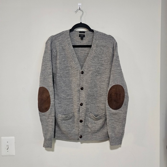 J.Crew Other - J.Crew Mens Cardigan XL Gray Merino Wool Slim Fit Elbow Patch Preppy Academia